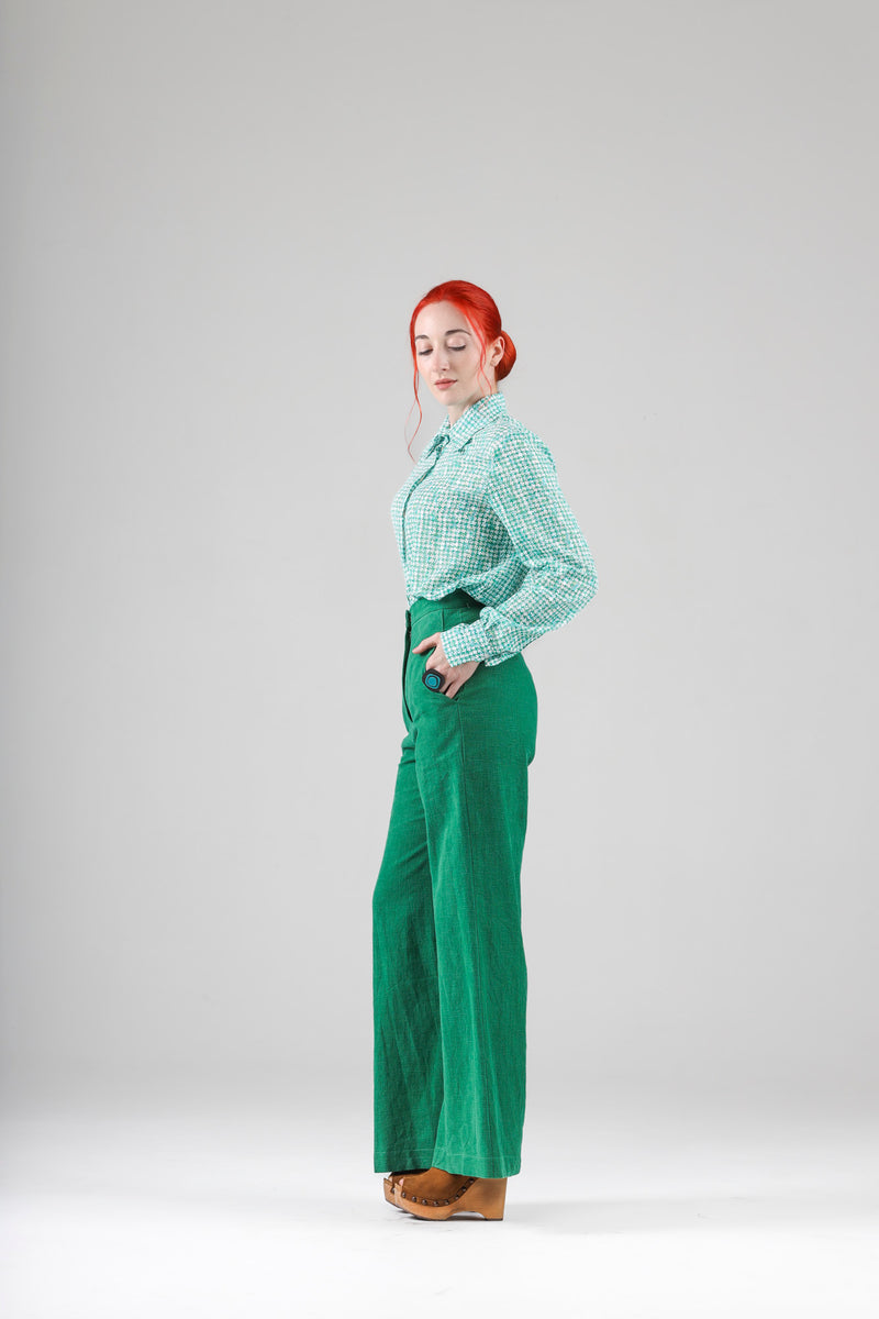 - Apolline high waisted green pants in linen - limited edition