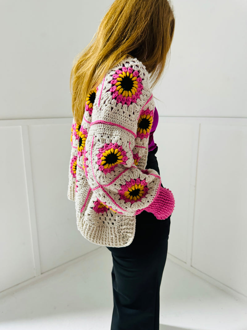 Handmade crochet cardigan in white