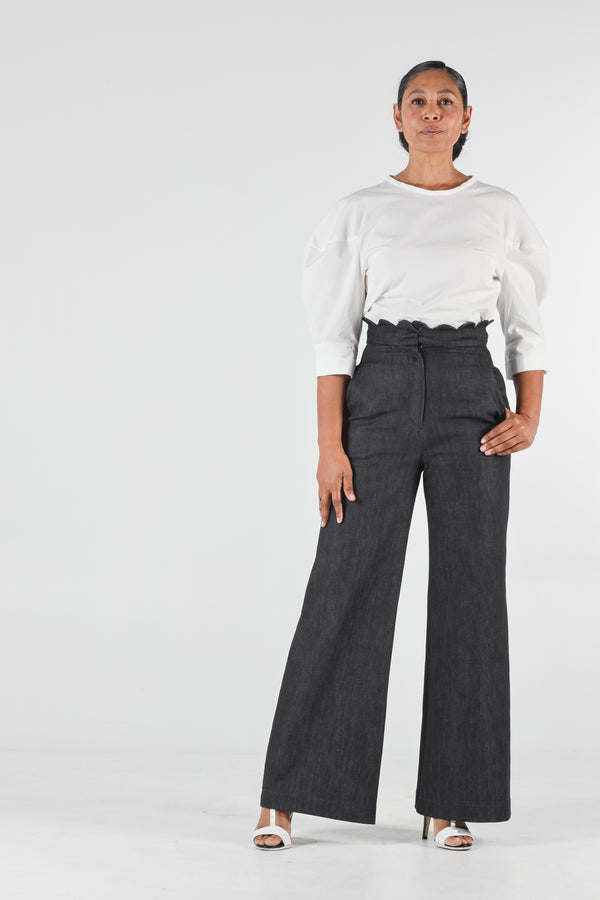 1- Denim high waisted pants in indigo