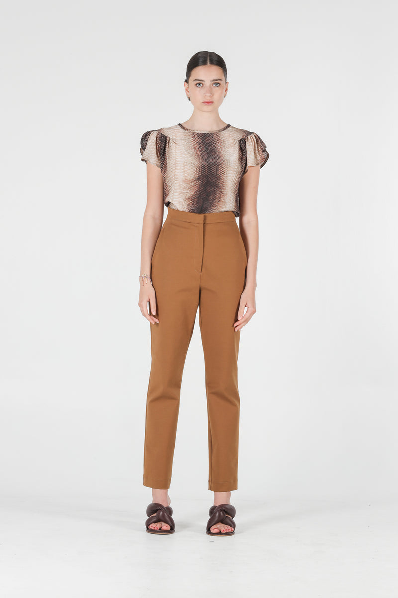 1- Camel high waisted pants with straight leg