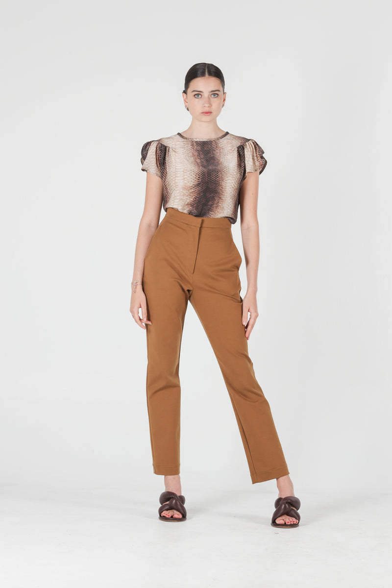 1- Camel high waisted pants with straight leg