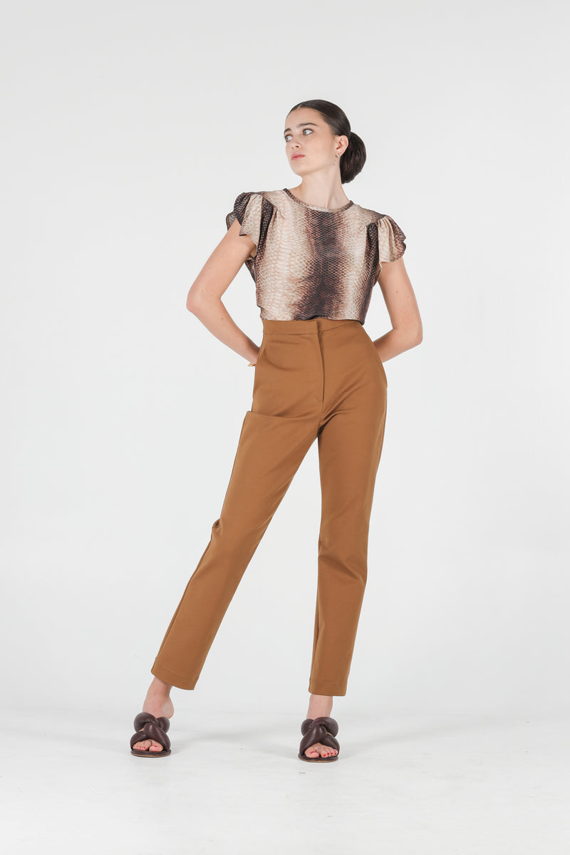 1- Camel high waisted pants with straight leg