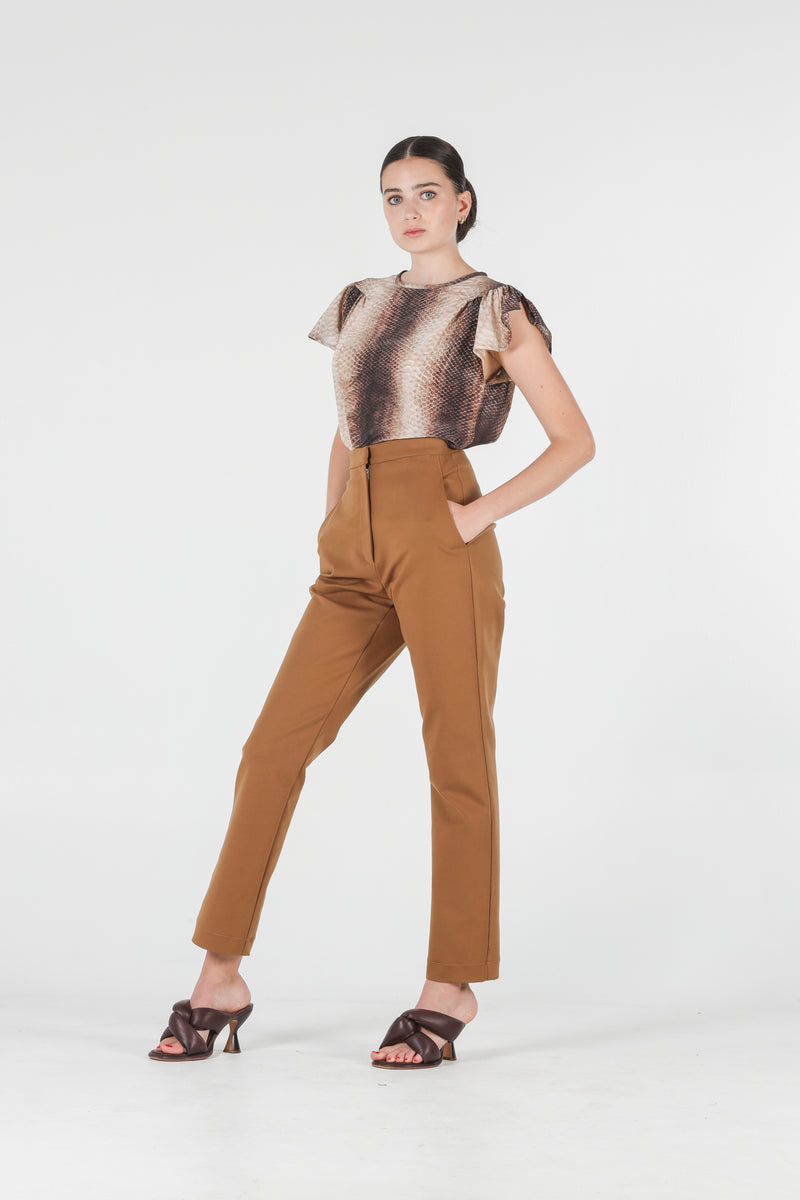 HIGH-WAIST TROUSERS - camel