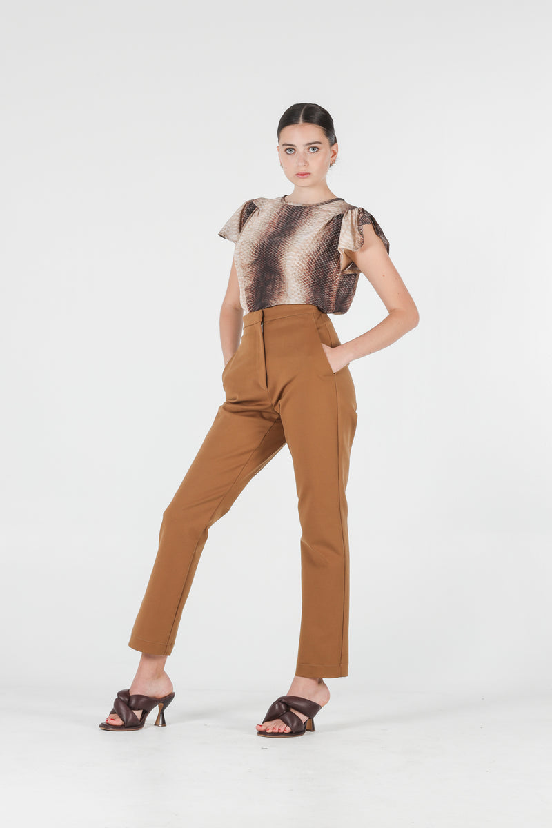 1- Camel high waisted pants with straight leg