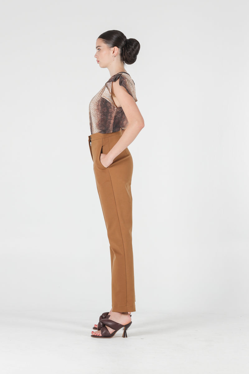 1- Camel high waisted pants with straight leg