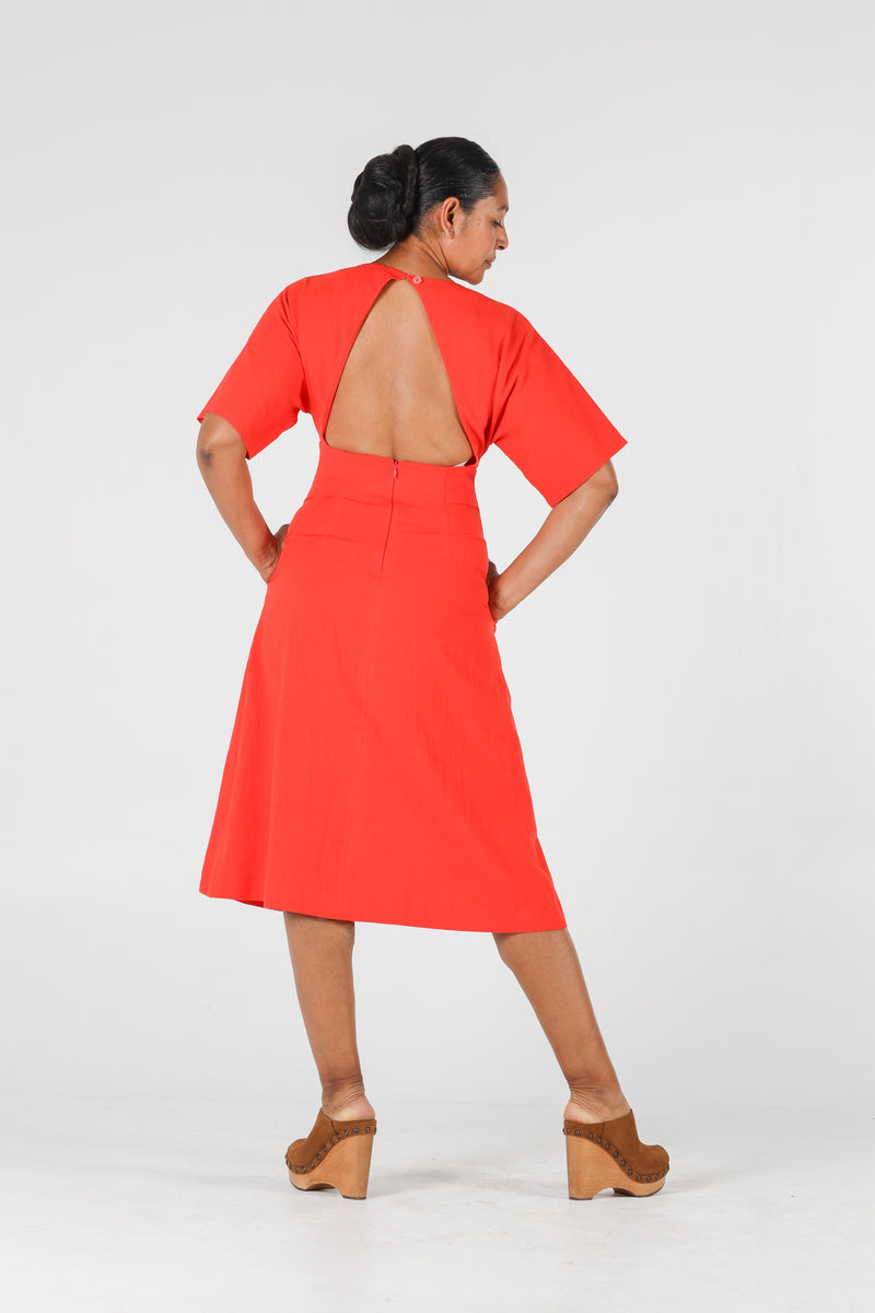 1 - Violeta dress with open back in red