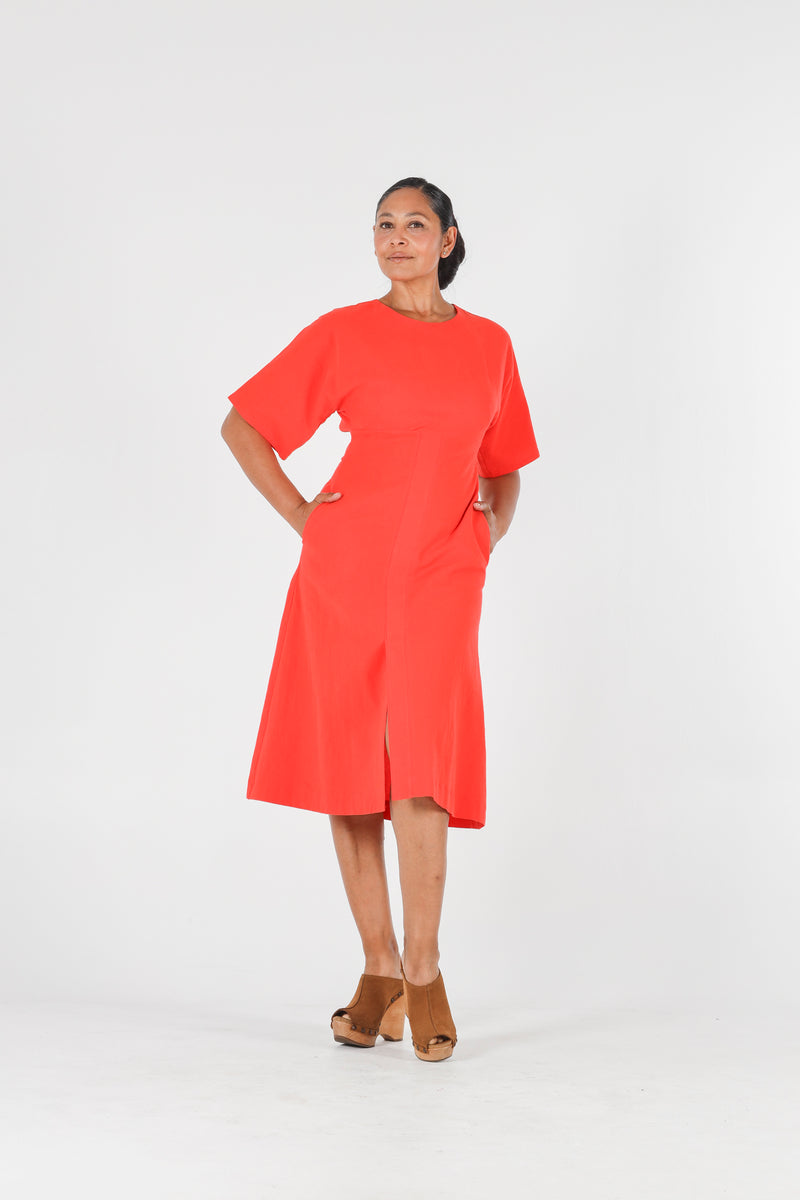 1 - Violeta dress with open back in red