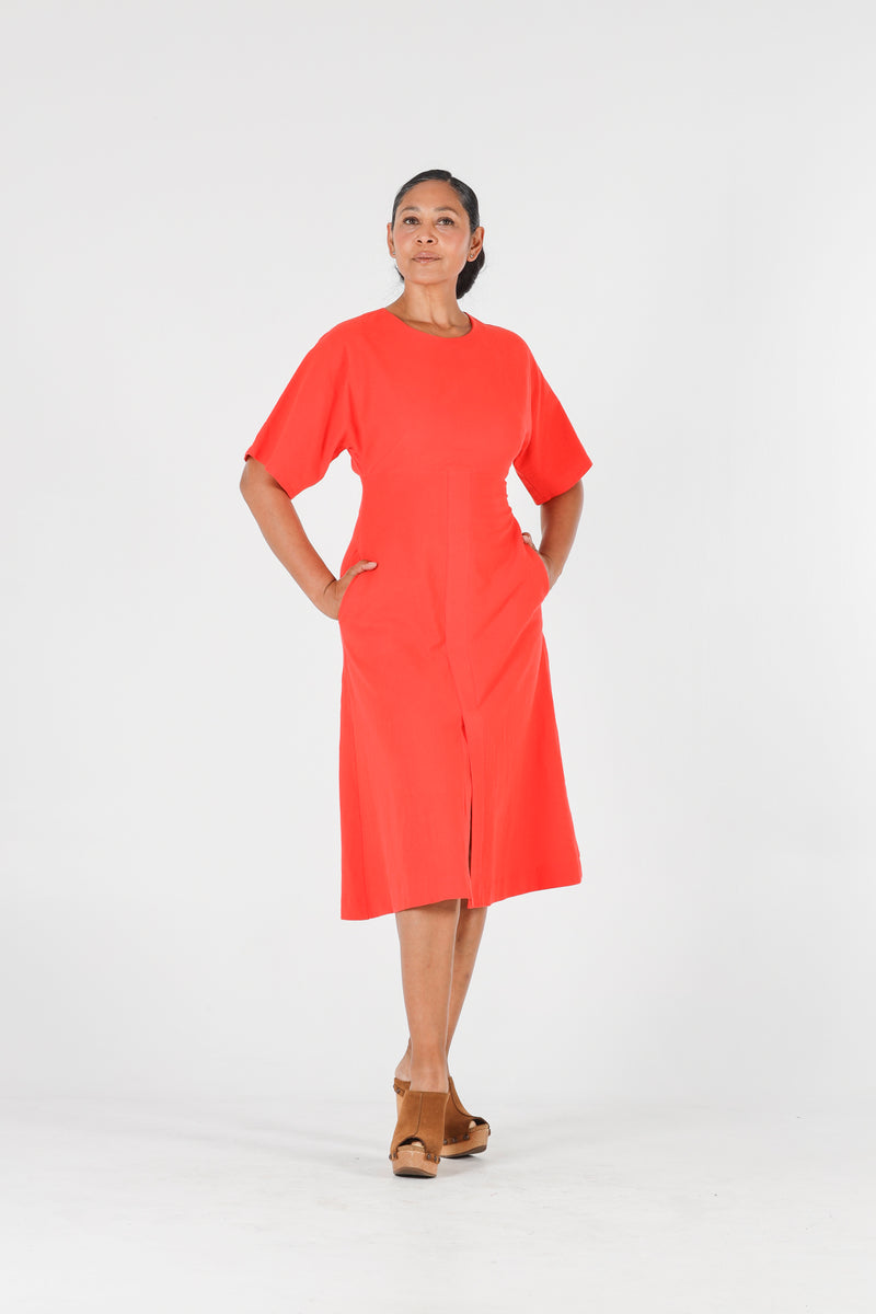 1 - Violeta dress with open back in red