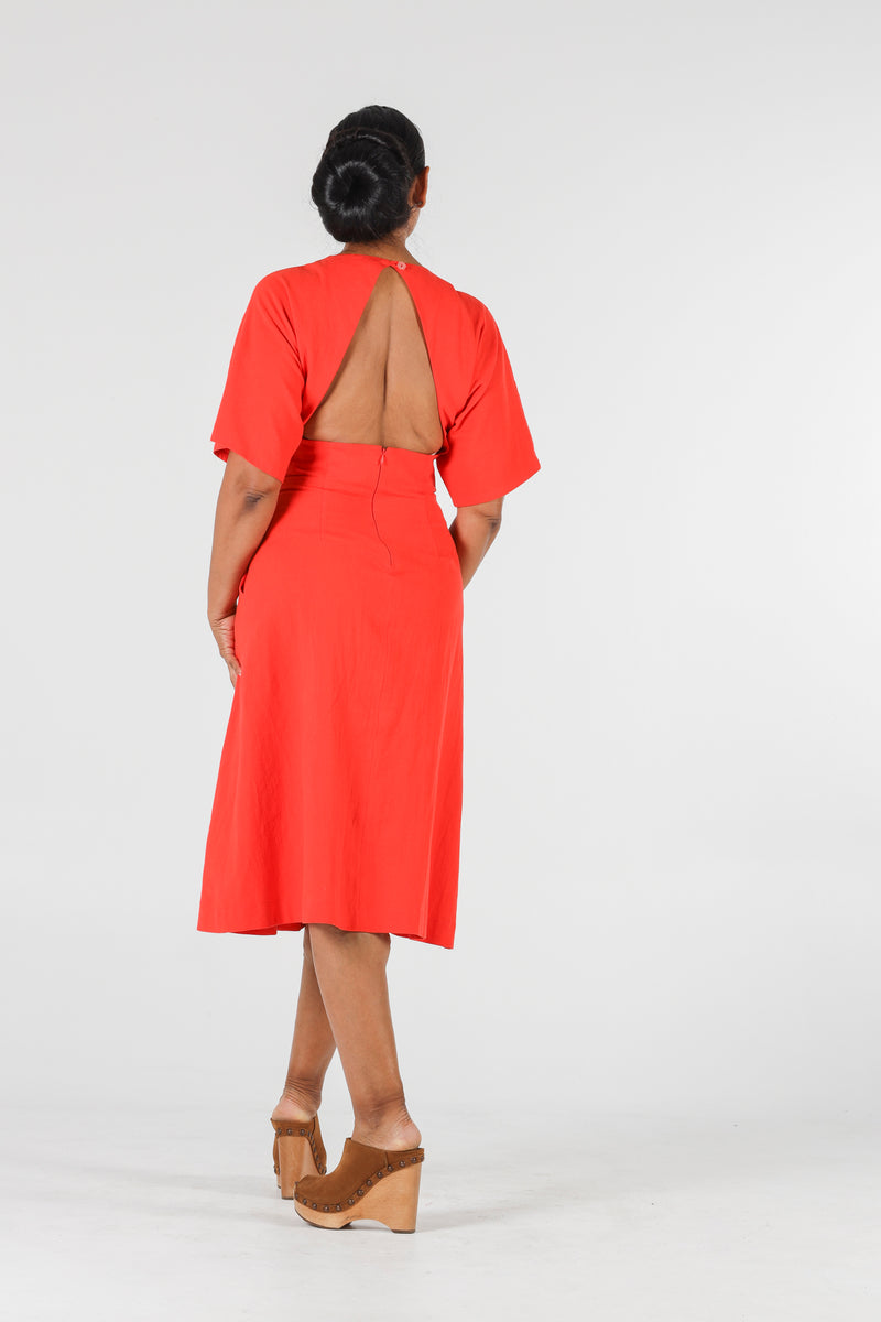 1- Violeta dress with open back in red