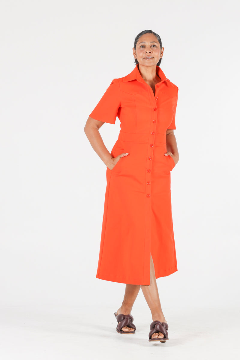 1 - Albert long orange dress with short sleeves