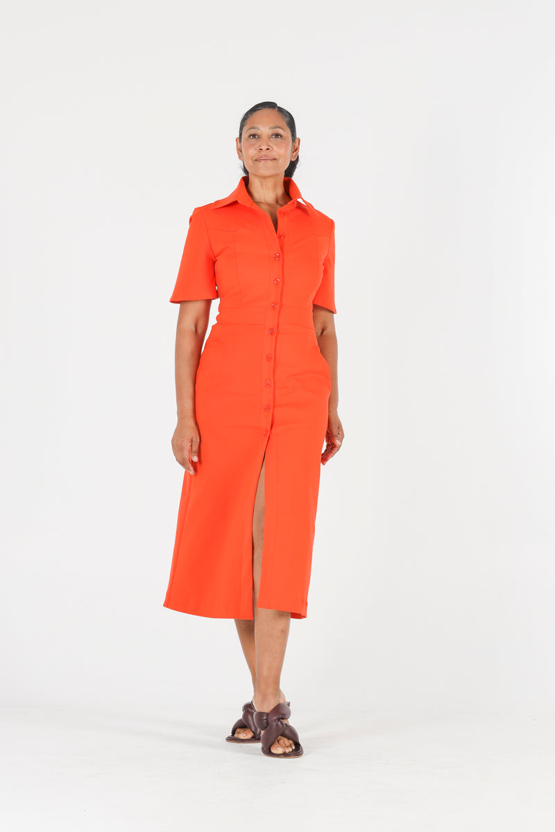 1 - Albert long orange dress with short sleeves