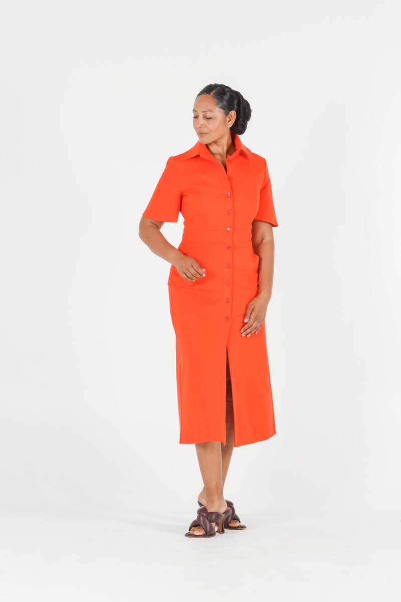 1 - Albert long orange dress with short sleeves