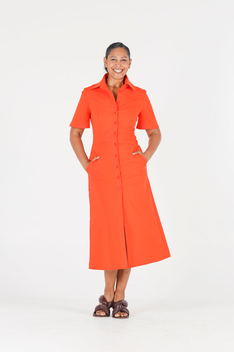 1 - Albert long orange dress with short sleeves