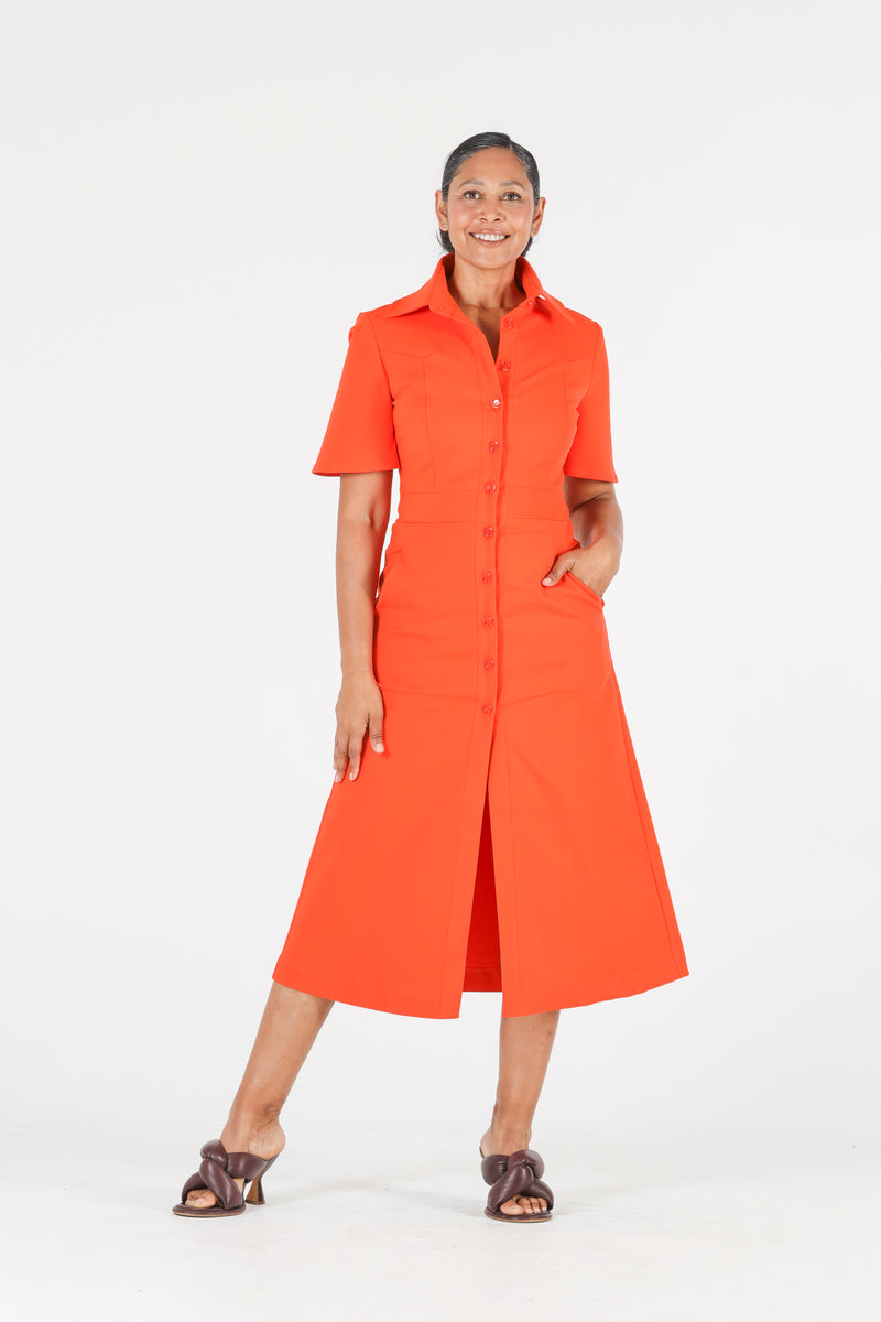 1 - Albert long orange dress with short sleeves