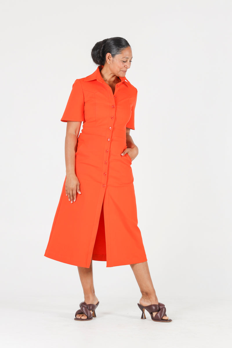 1 - Albert long orange dress with short sleeves