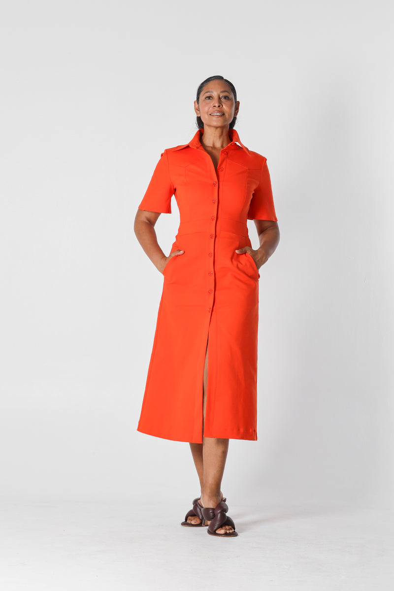 1 - Albert long orange dress with short sleeves