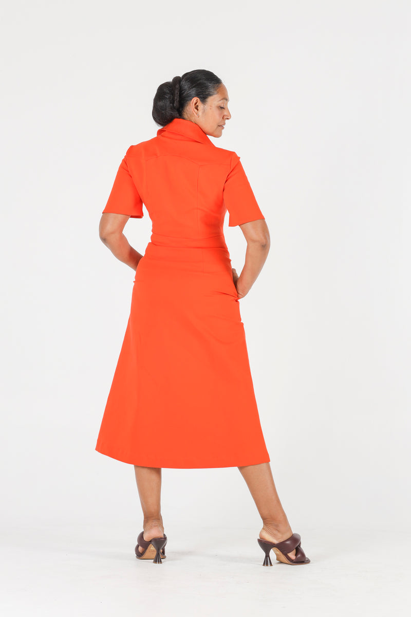 1 - Albert long orange dress with short sleeves