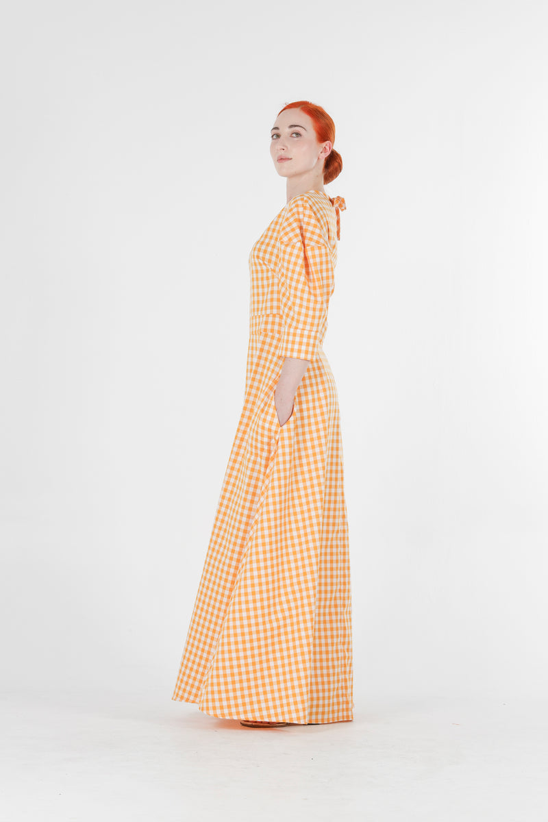 Hera long dress in orange gingham