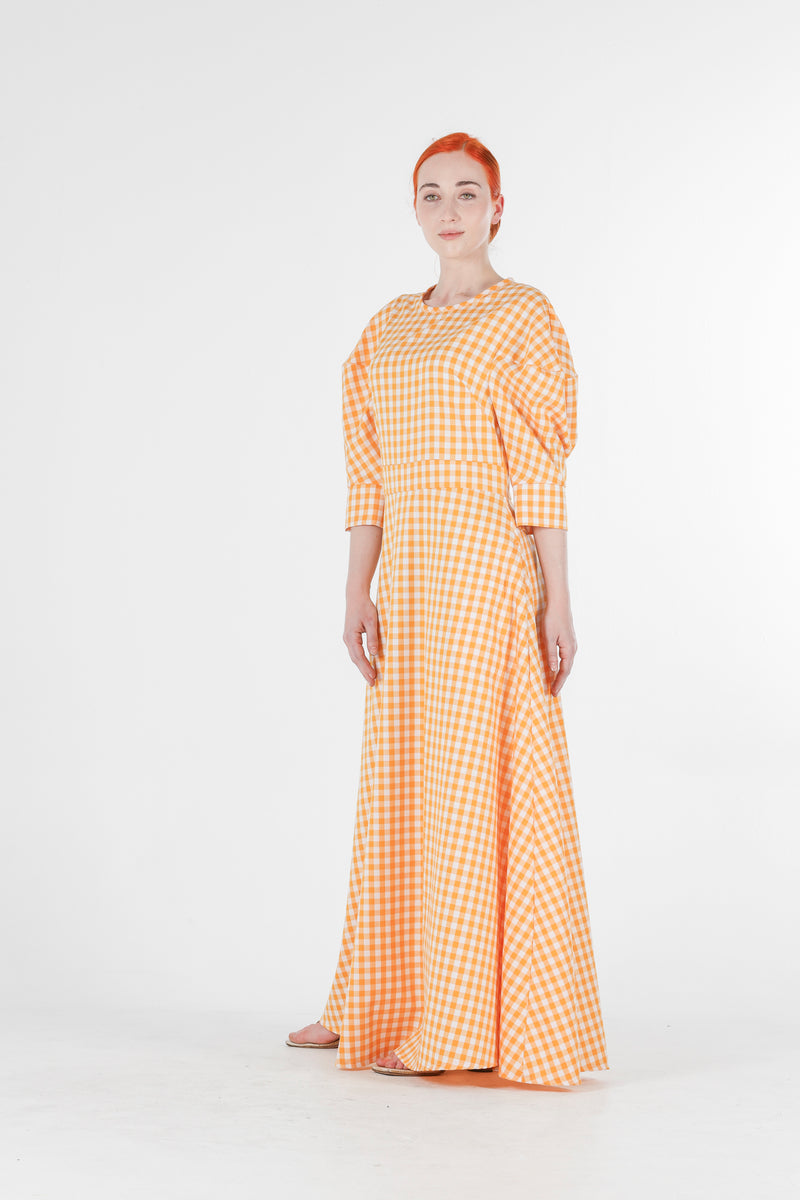 Hera long dress in orange gingham