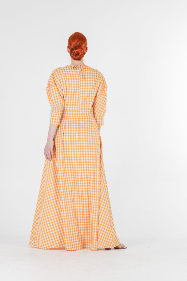 1 - Hera long dress in orange gingham