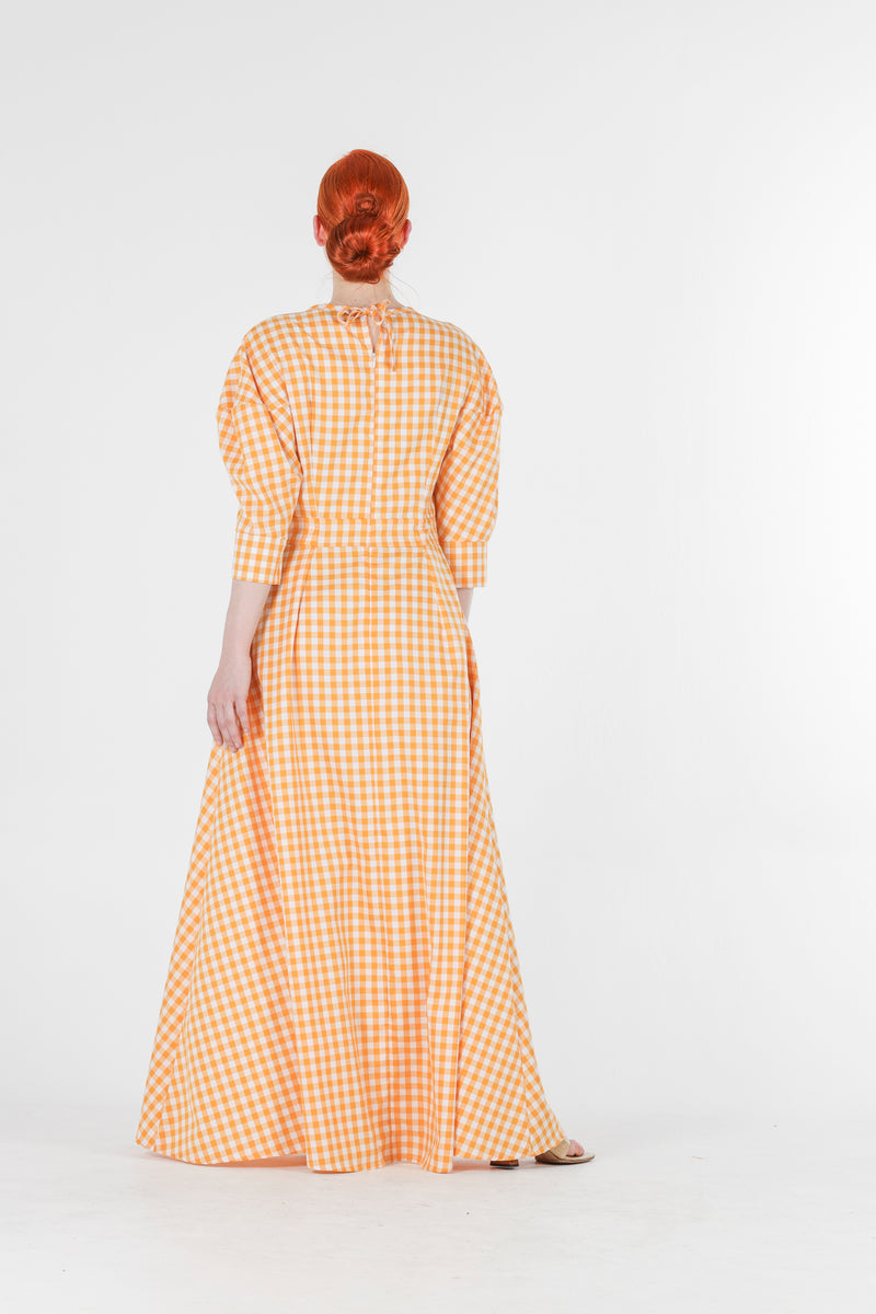 Hera long dress in orange gingham
