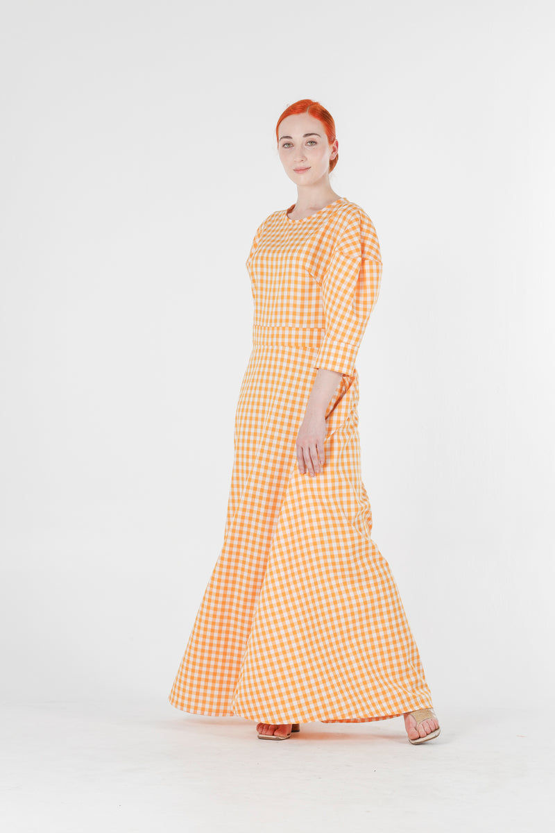 Hera long dress in orange gingham