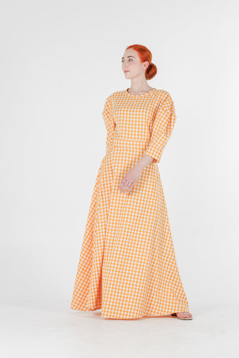 Hera long dress in orange gingham
