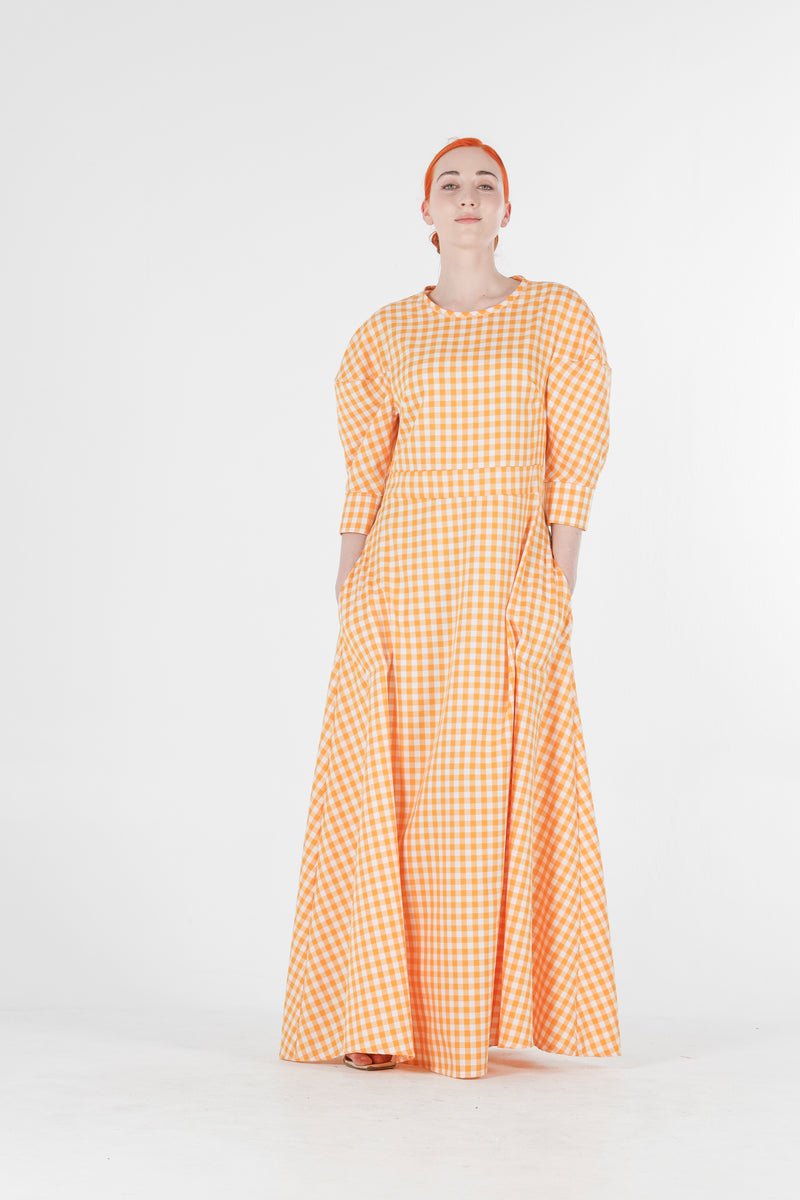 Hera long dress in orange gingham