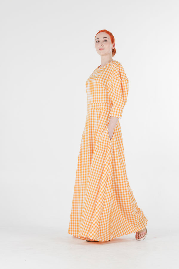 Hera long dress in orange gingham