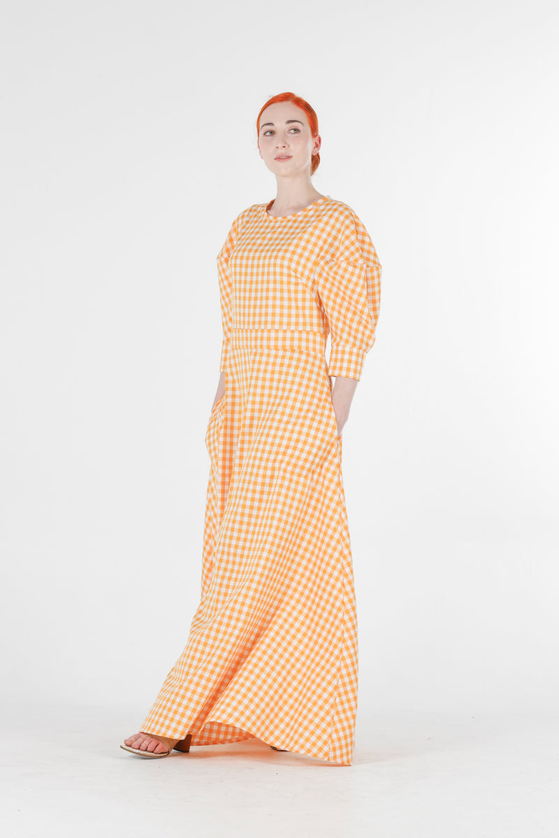 Hera long dress in orange gingham