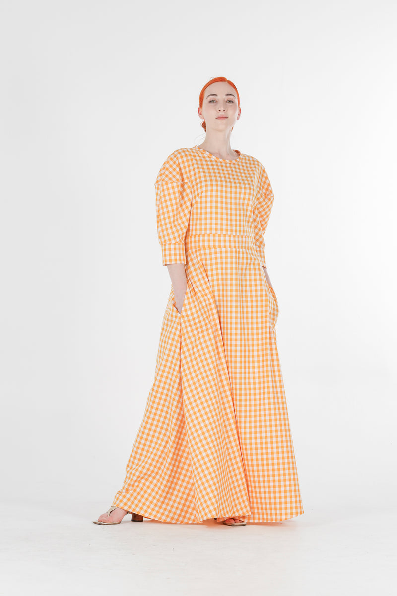 Hera long dress in orange gingham