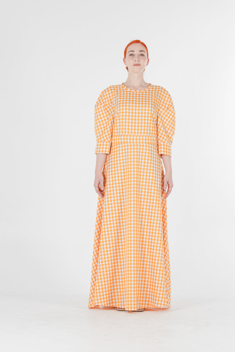 Hera long dress in orange gingham