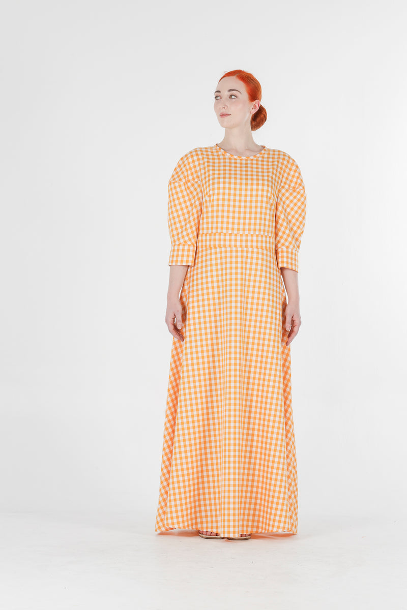 Hera long dress in orange gingham