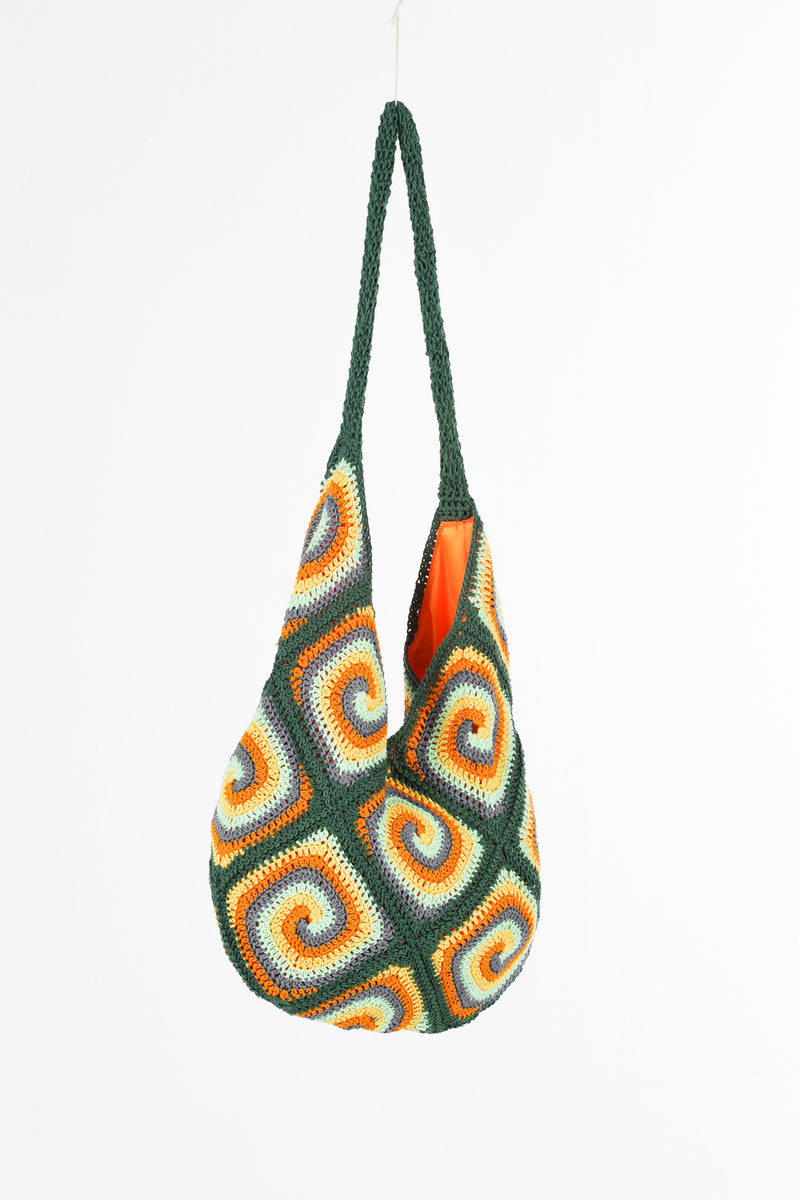 Handmade crochet bag in dark green