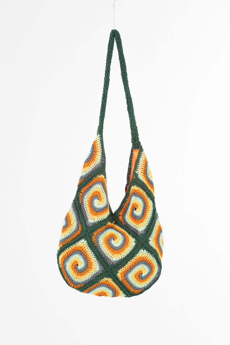 Handmade crochet bag in dark green