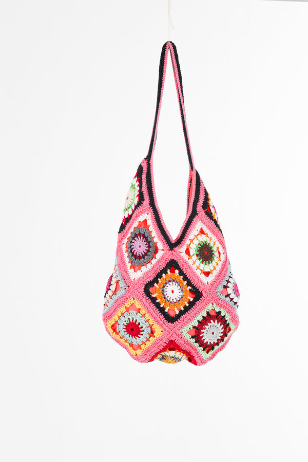 Handmade crochet bag in multi pink
