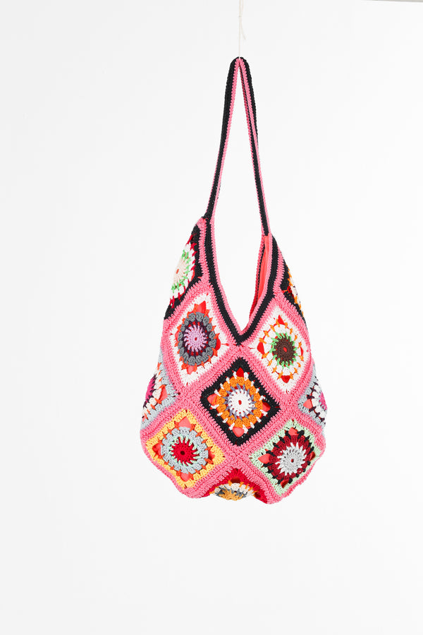 Handmade crochet bag in multi pink