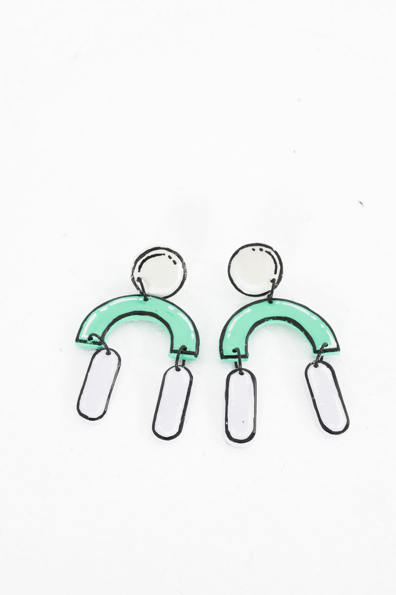 2- Green pastel and white earrings
