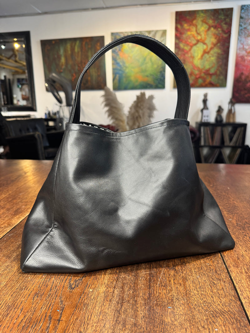 1 - Black leather bucket bag