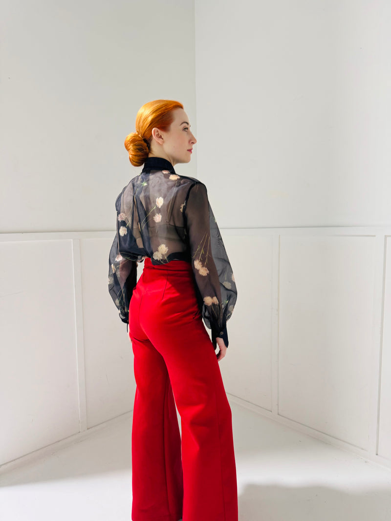 1- High waisted pants in ruby red