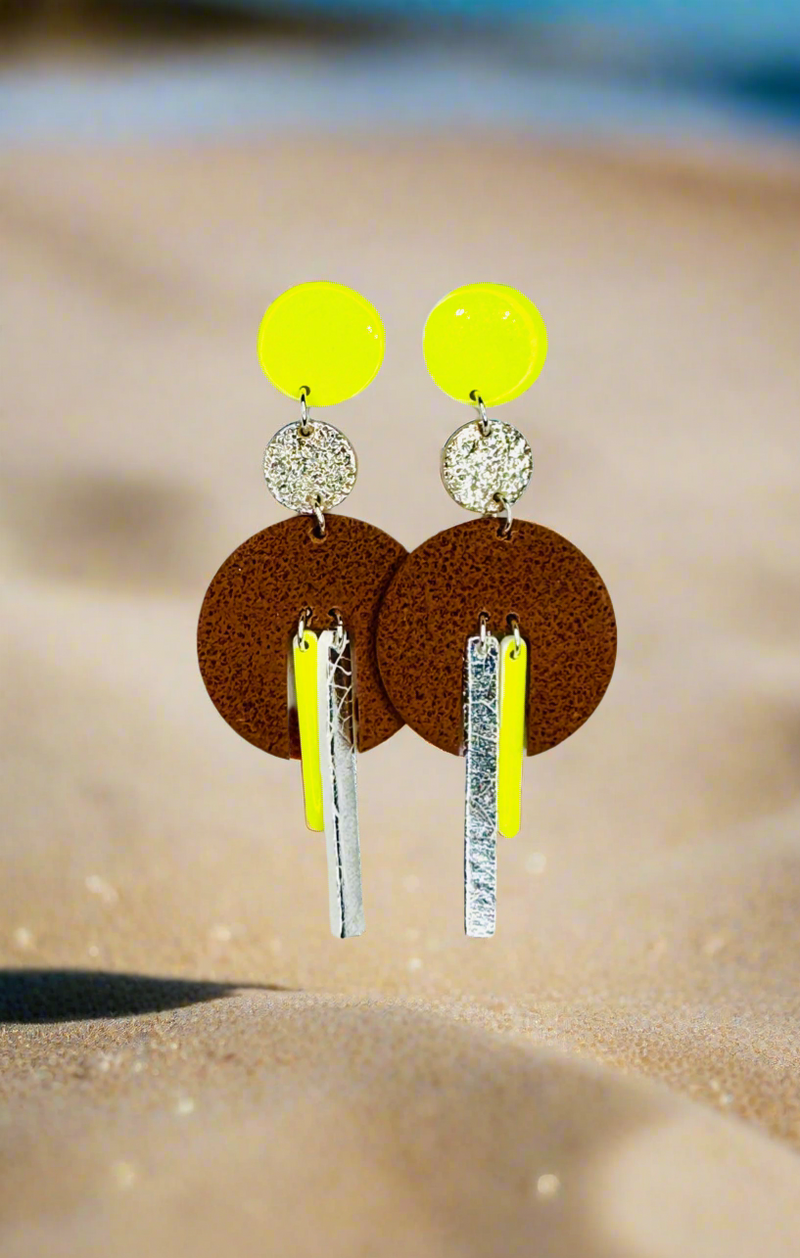 1- Long earrings in neon green