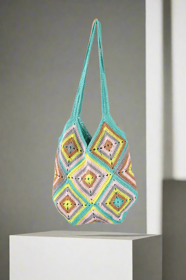 Handmade crochet bag in teal