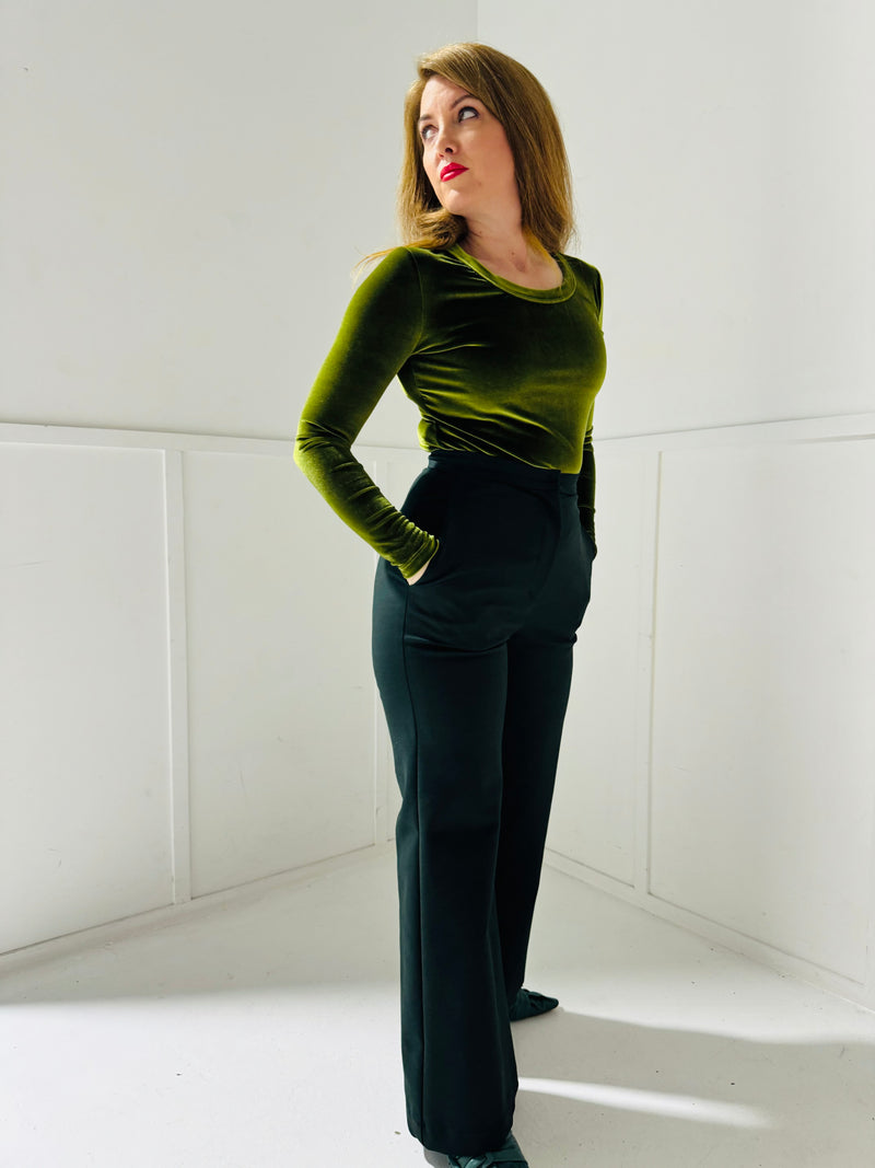 Sage velvet basic l/s top