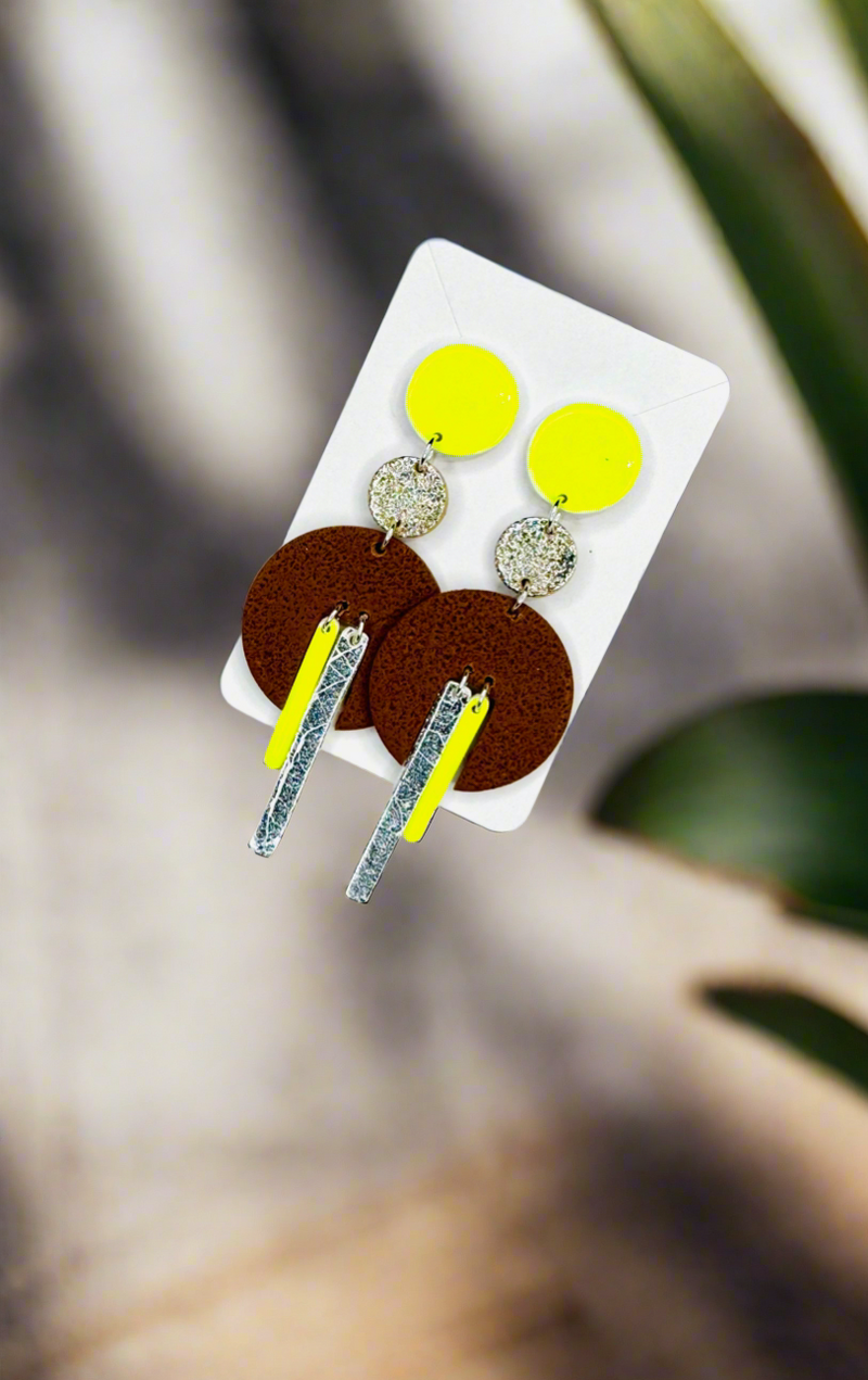 1- Long earrings in neon green