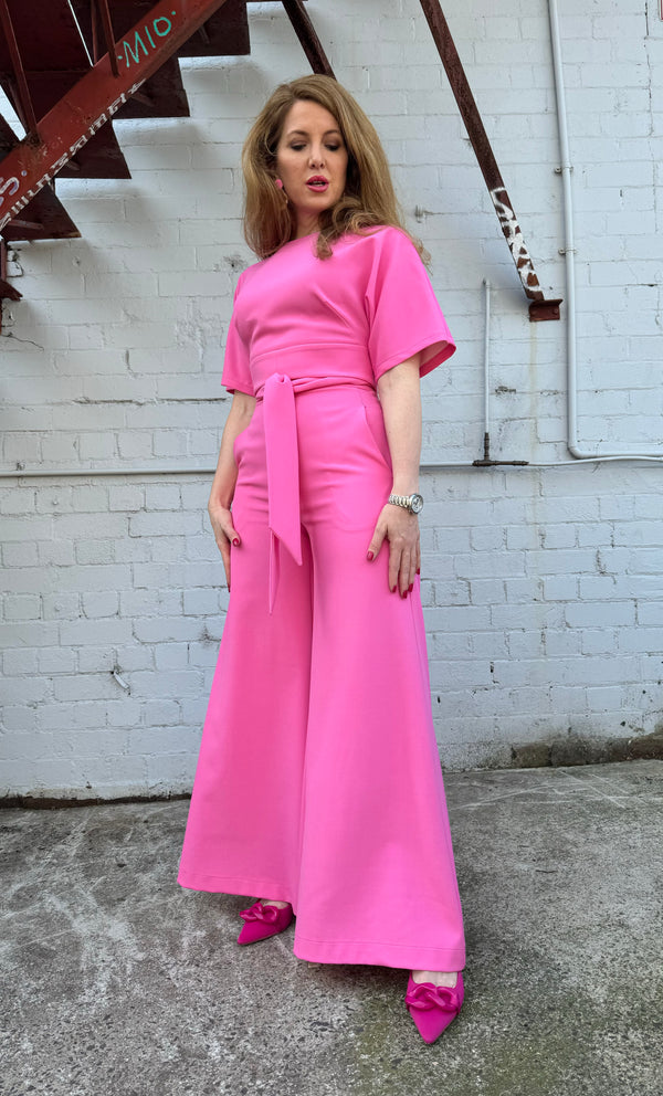 High waisted palazzo pants in bubblegum pink