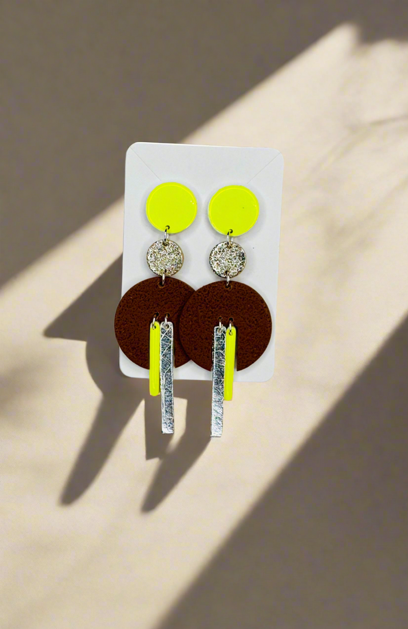 1- Long earrings in neon green