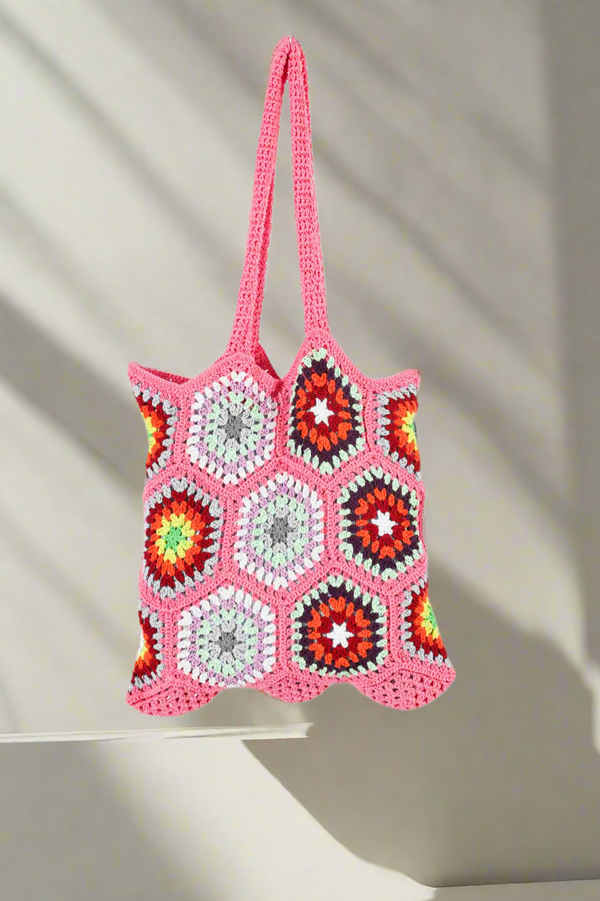 Handmade crochet bag in pink and red