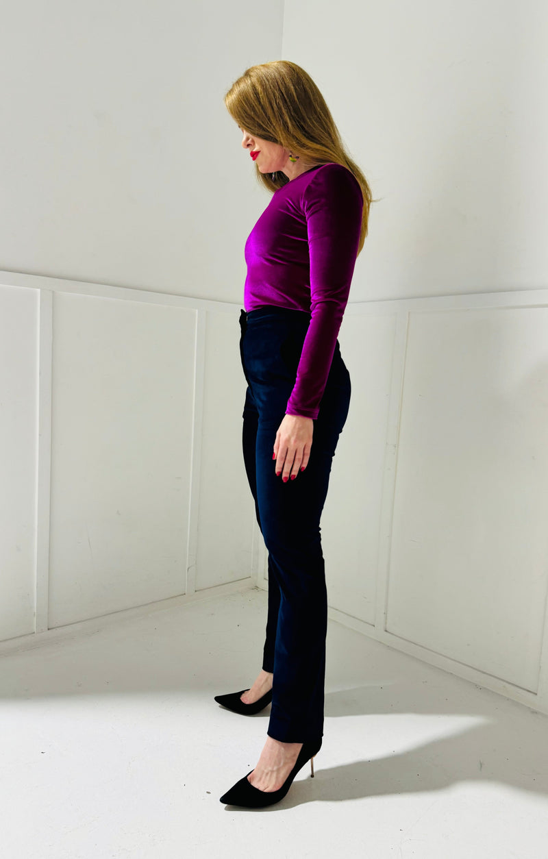 Magenta velvet basic l/s top