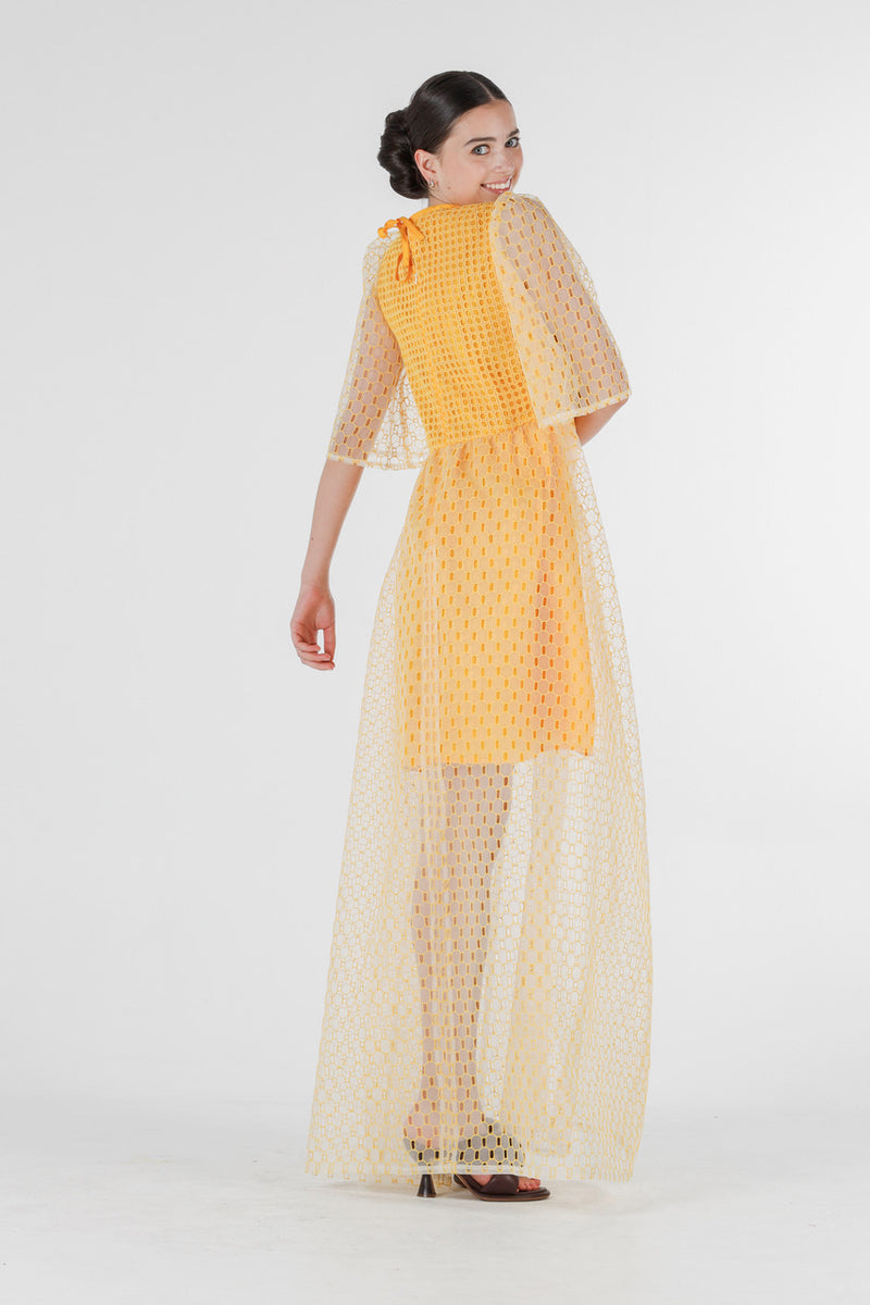 1- Beatrix long dress in yellow silk organza