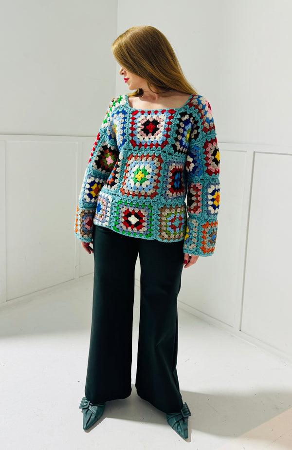 Handmade crochet jumper in blue